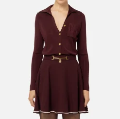 Elisabetta Franchi Top And T-Shirts|Bodysuit in shiny viscose fabric with logo embroidery RougeNoir