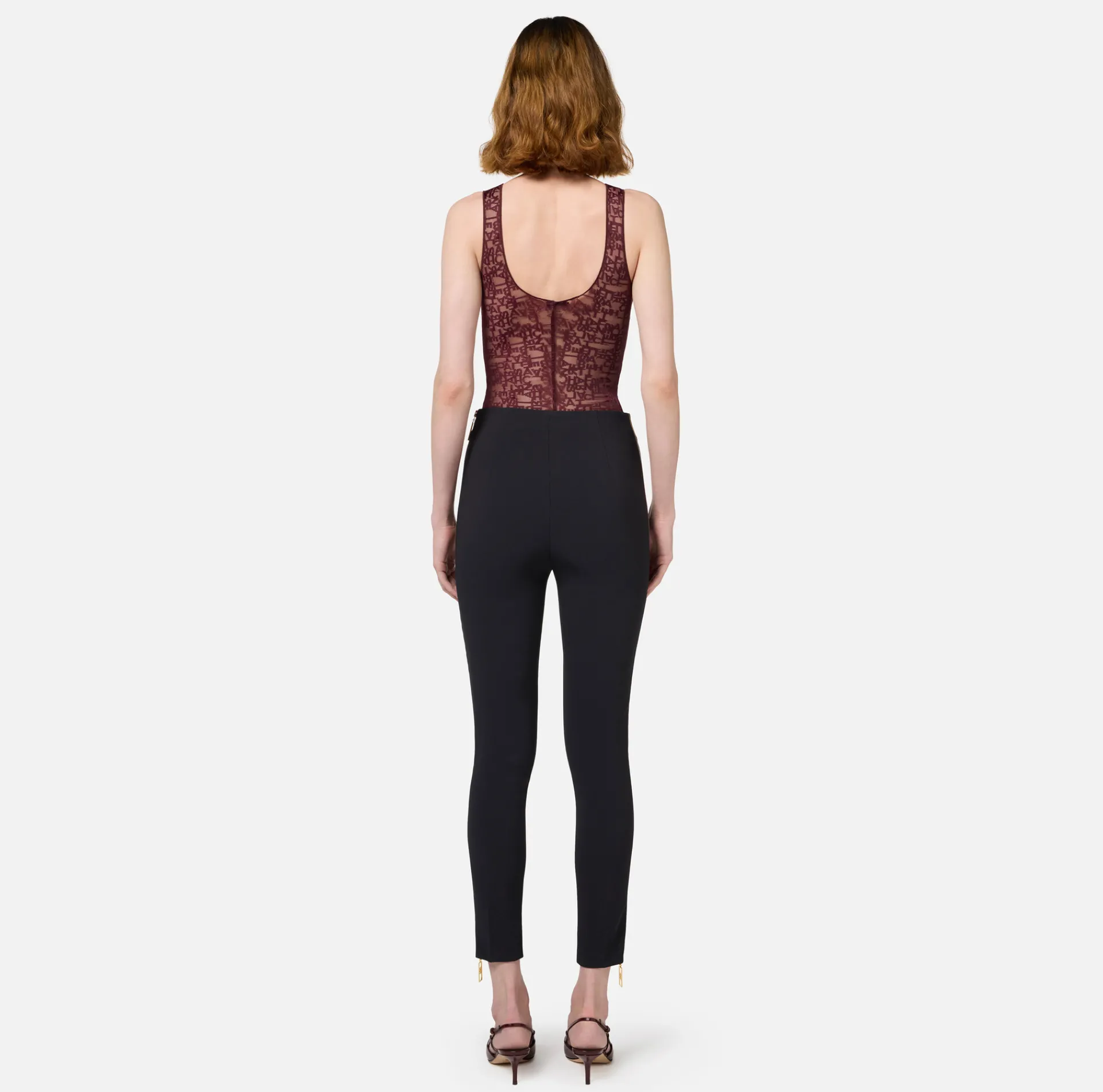 Elisabetta Franchi Top And T-Shirts|Bodysuit in tulle fabric with lettering RougeNoir