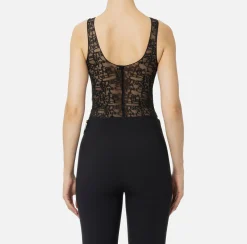 Elisabetta Franchi Top And T-Shirts|Bodysuit in tulle fabric with lettering Black