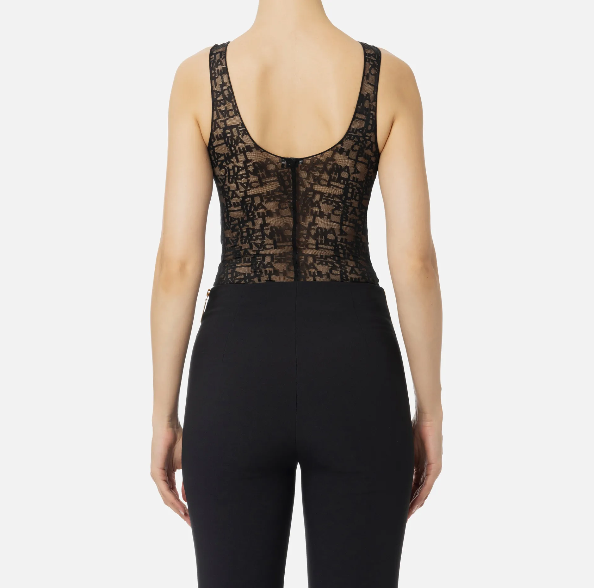 Elisabetta Franchi Top And T-Shirts|Bodysuit in tulle fabric with lettering Black