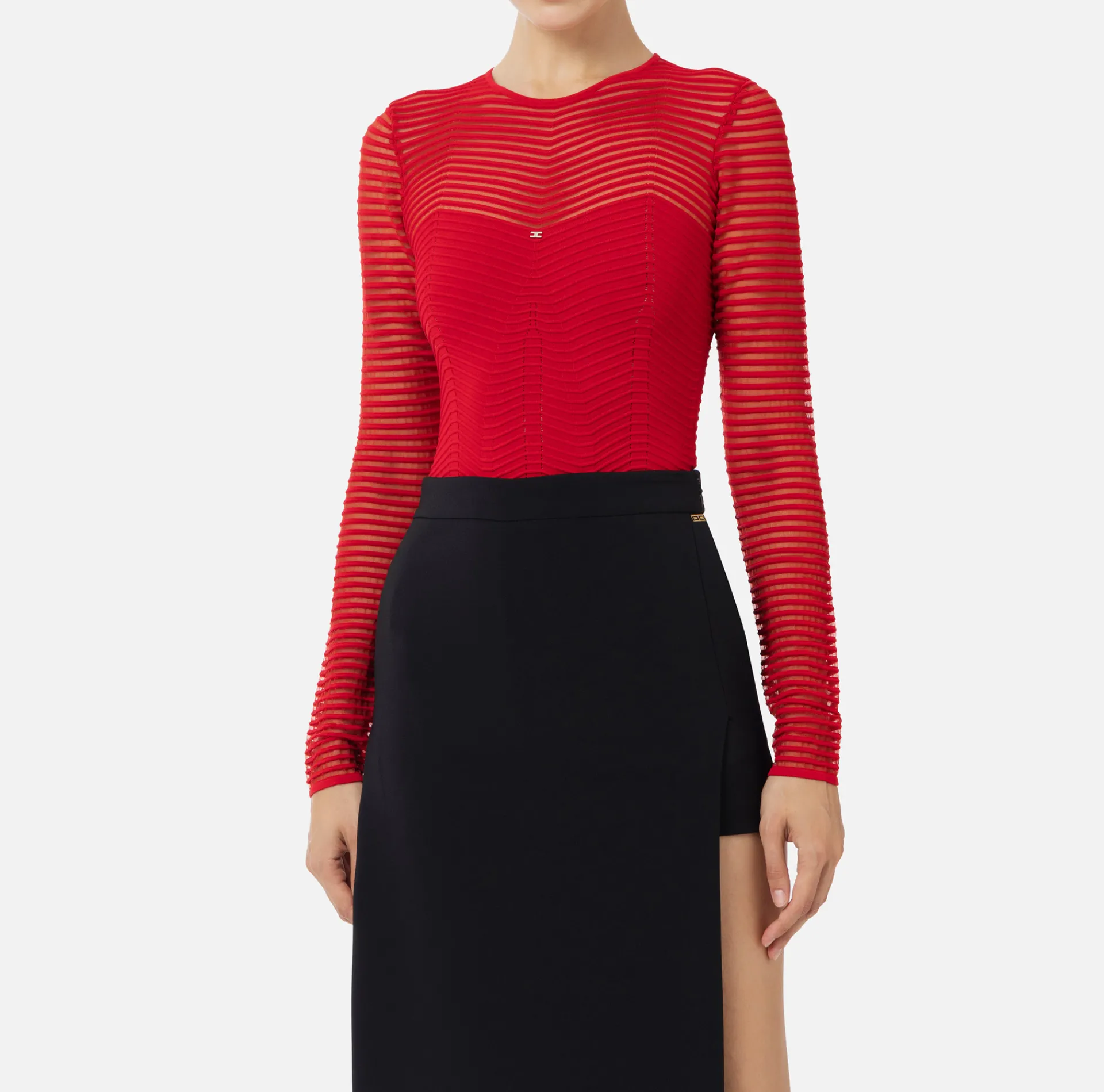 Elisabetta Franchi Top And T-Shirts|Bodysuit in viscose fabric with herringbone pattern RedPassion