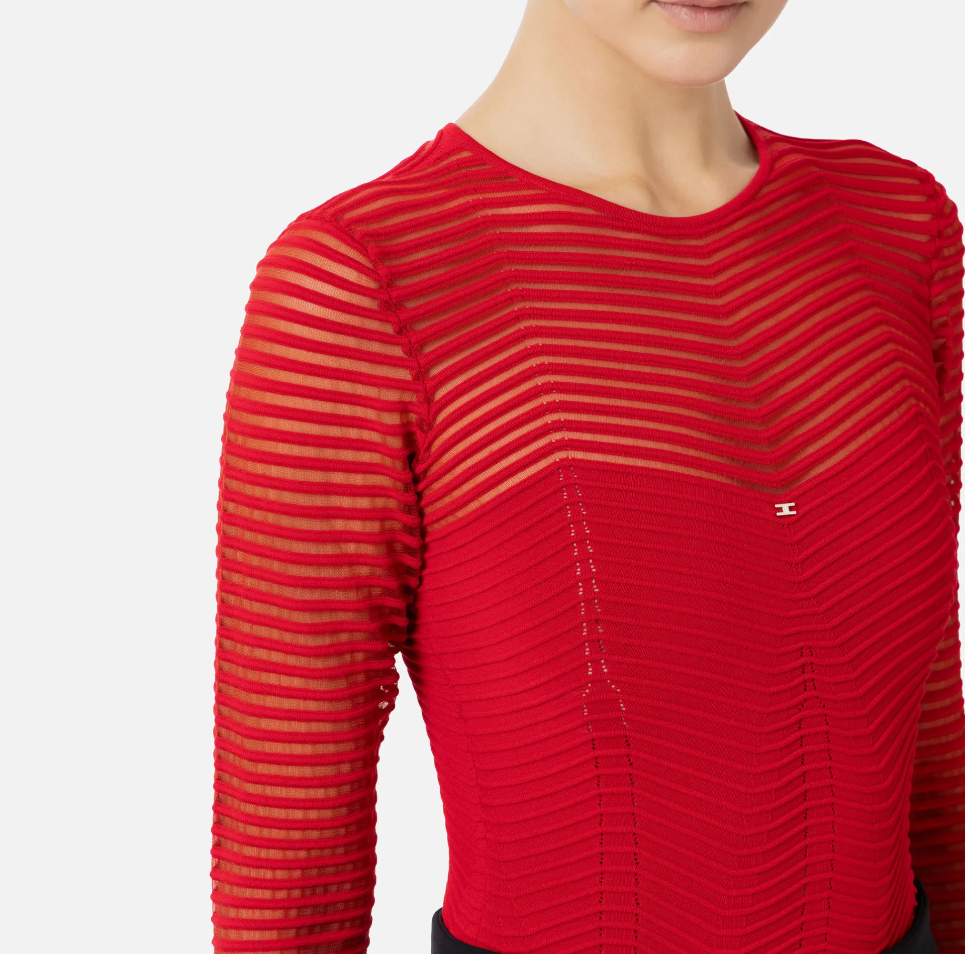Elisabetta Franchi Top And T-Shirts|Bodysuit in viscose fabric with herringbone pattern RedPassion