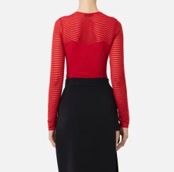 Elisabetta Franchi Top And T-Shirts|Bodysuit in viscose fabric with herringbone pattern RedPassion
