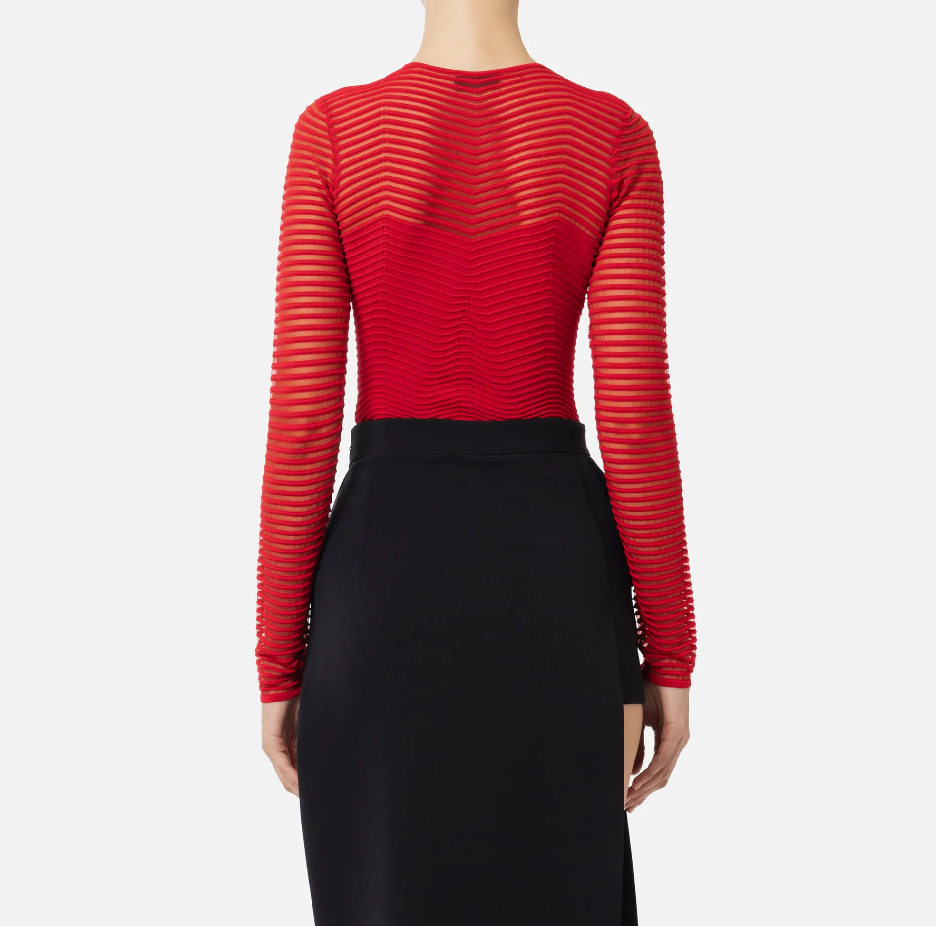 Elisabetta Franchi Top And T-Shirts|Bodysuit in viscose fabric with herringbone pattern RedPassion