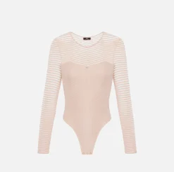 Elisabetta Franchi Top And T-Shirts|Bodysuit in viscose fabric with herringbone pattern PowderPink