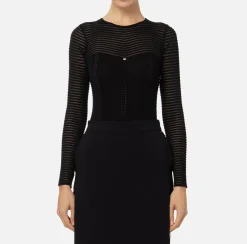 Elisabetta Franchi Top And T-Shirts|Bodysuit in viscose fabric with herringbone pattern Black