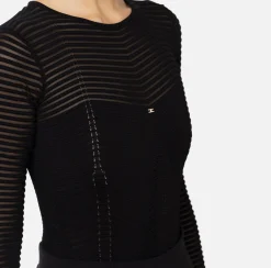 Elisabetta Franchi Top And T-Shirts|Bodysuit in viscose fabric with herringbone pattern Black