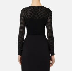 Elisabetta Franchi Top And T-Shirts|Bodysuit in viscose fabric with herringbone pattern Black