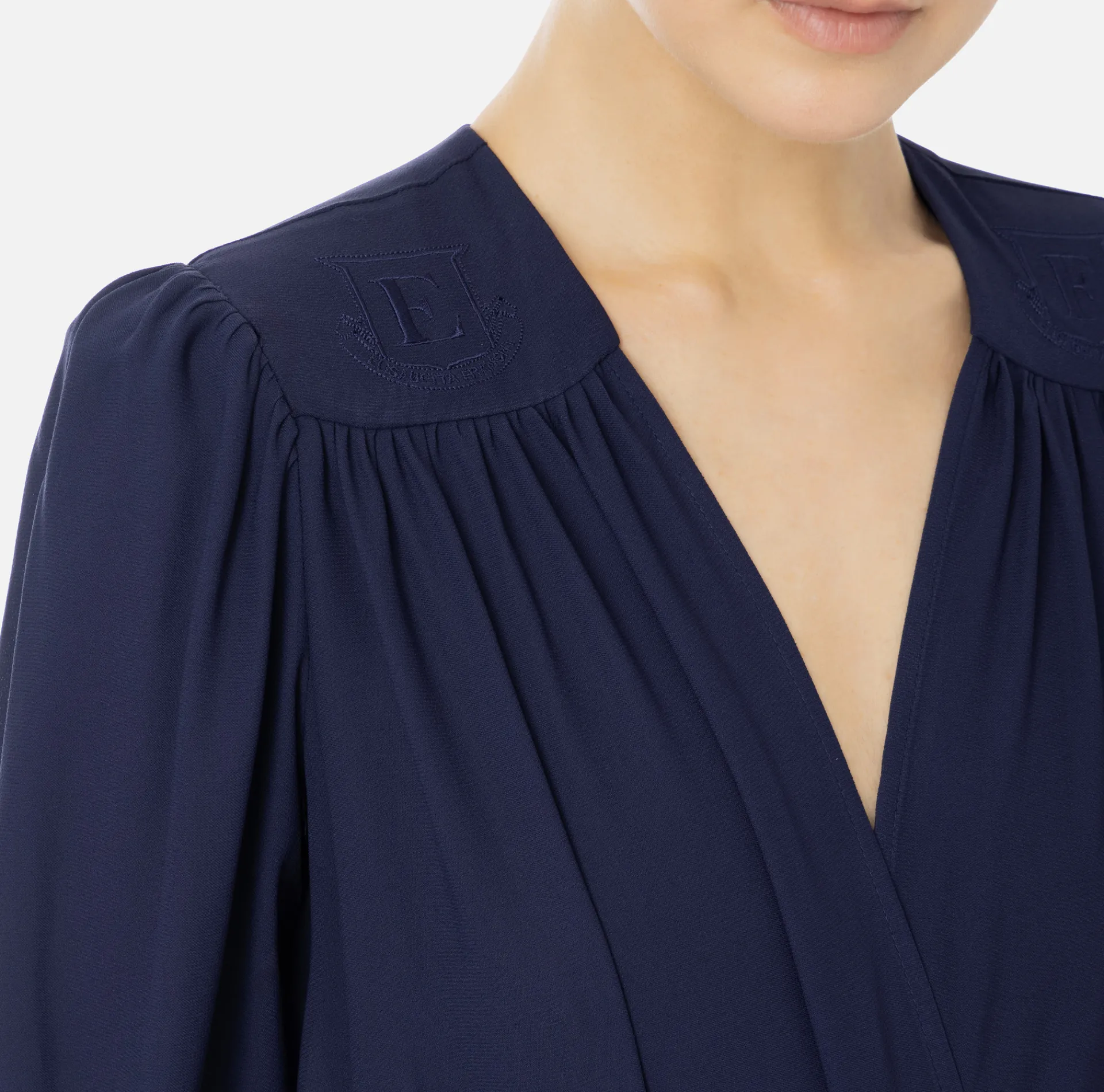 Elisabetta Franchi Shirts And Blouses|Top And T-Shirts|Bodysuit-style blouse in georgette fabric with embroidery on the shoulders Navy