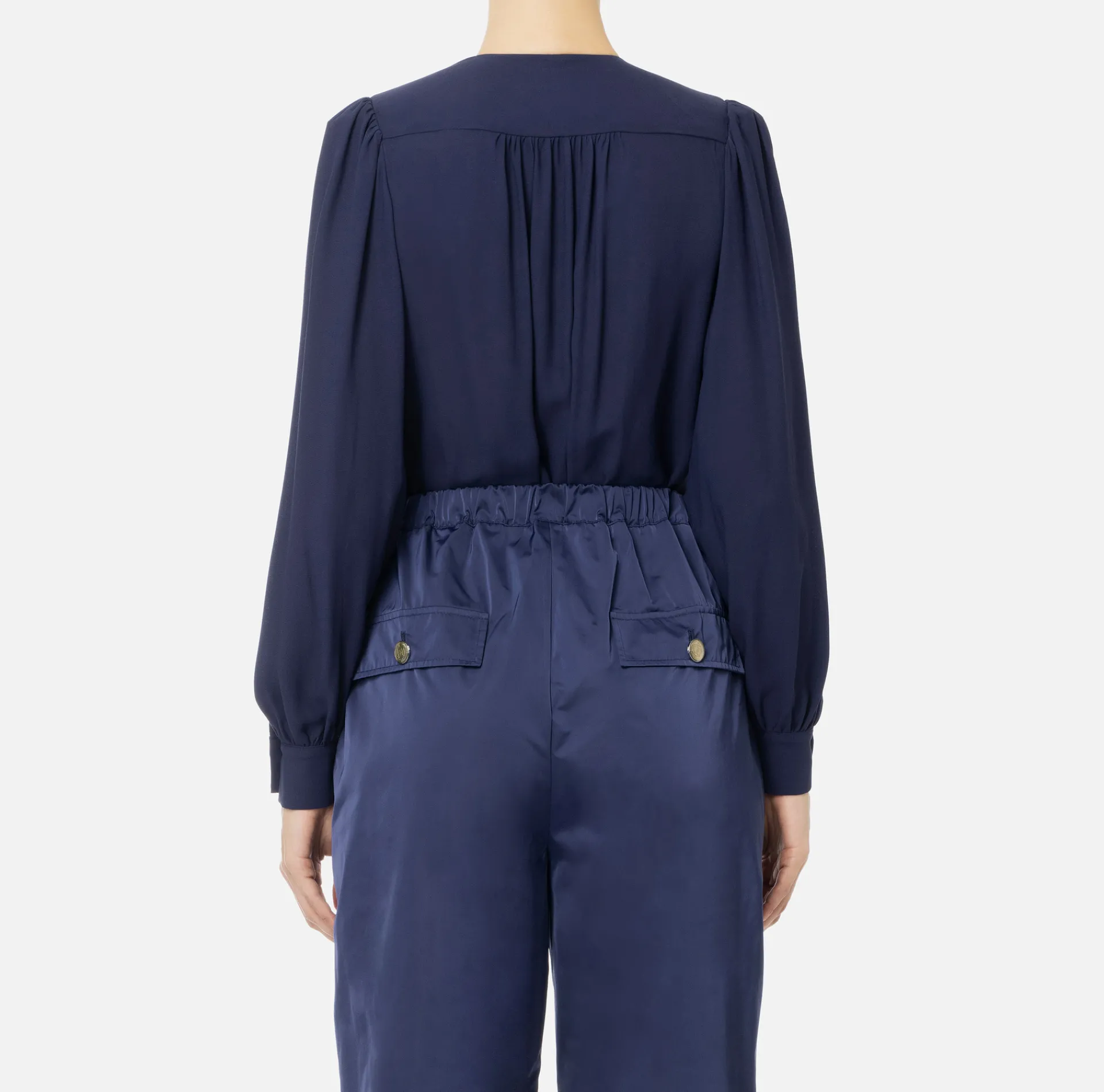 Elisabetta Franchi Shirts And Blouses|Top And T-Shirts|Bodysuit-style blouse in georgette fabric with embroidery on the shoulders Navy