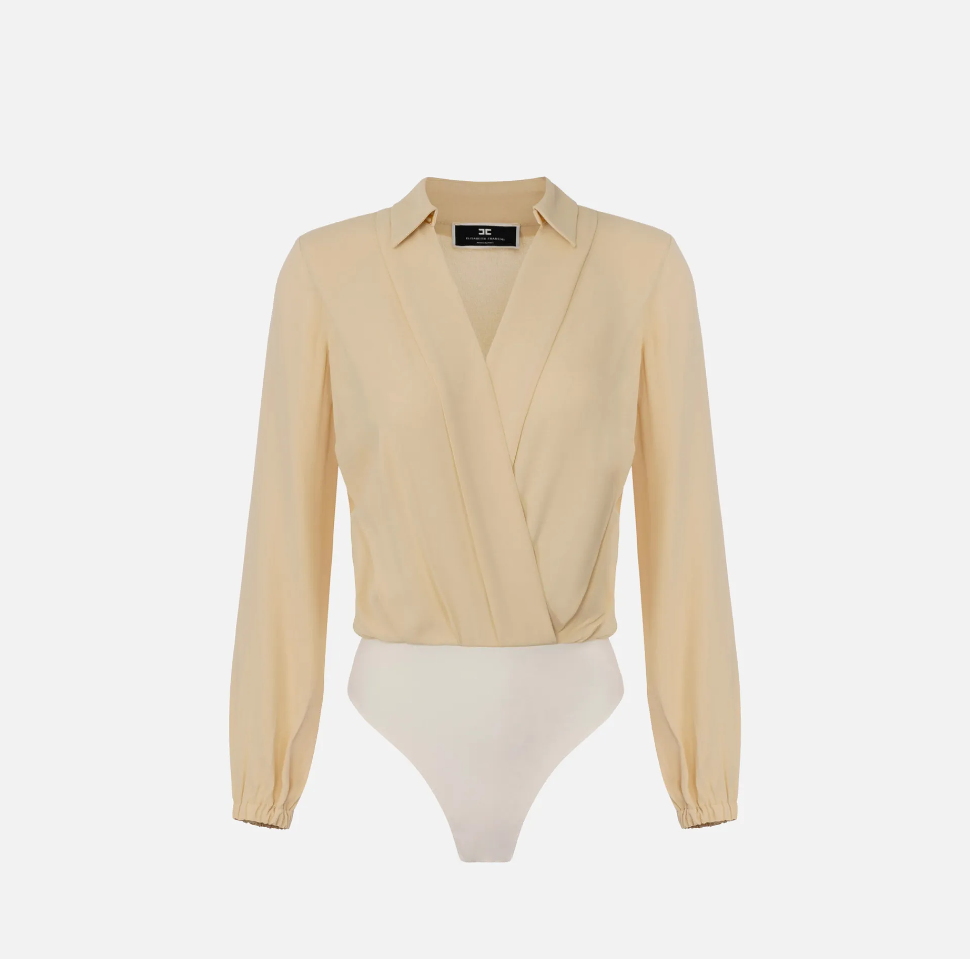 Elisabetta Franchi Shirts And Blouses|Top And T-Shirts|Bodysuit-style blouse in georgette fabric with crossover neckline Cream
