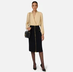 Elisabetta Franchi Shirts And Blouses|Top And T-Shirts|Bodysuit-style blouse in georgette fabric with crossover neckline Cream