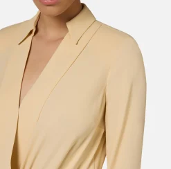 Elisabetta Franchi Shirts And Blouses|Top And T-Shirts|Bodysuit-style blouse in georgette fabric with crossover neckline Cream