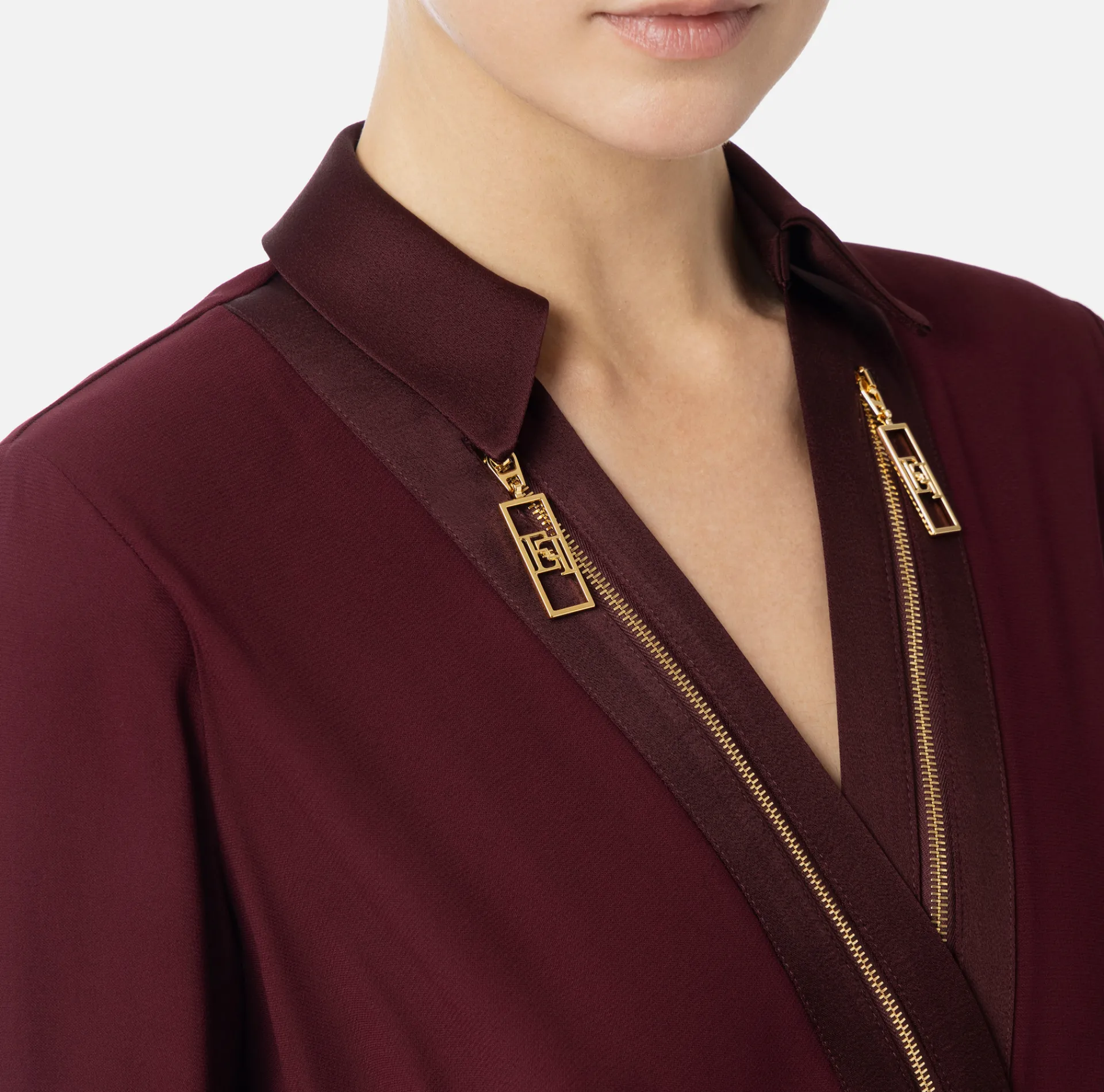 Elisabetta Franchi Shirts And Blouses|Top And T-Shirts|Bodysuit-style blouse in georgette and satin fabrics with zip RougeNoir