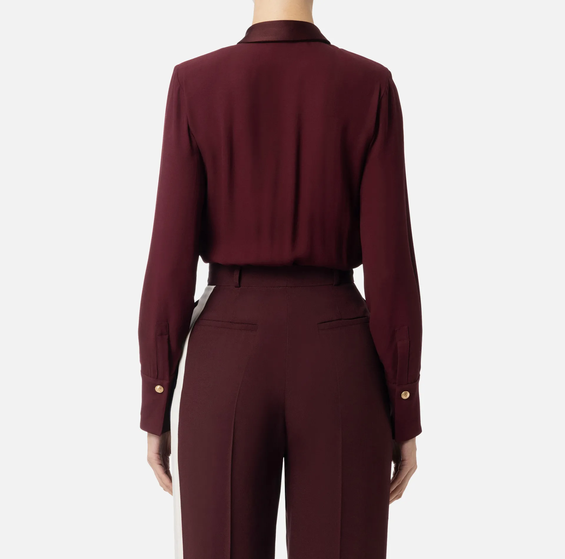 Elisabetta Franchi Shirts And Blouses|Top And T-Shirts|Bodysuit-style blouse in georgette and satin fabrics with zip RougeNoir