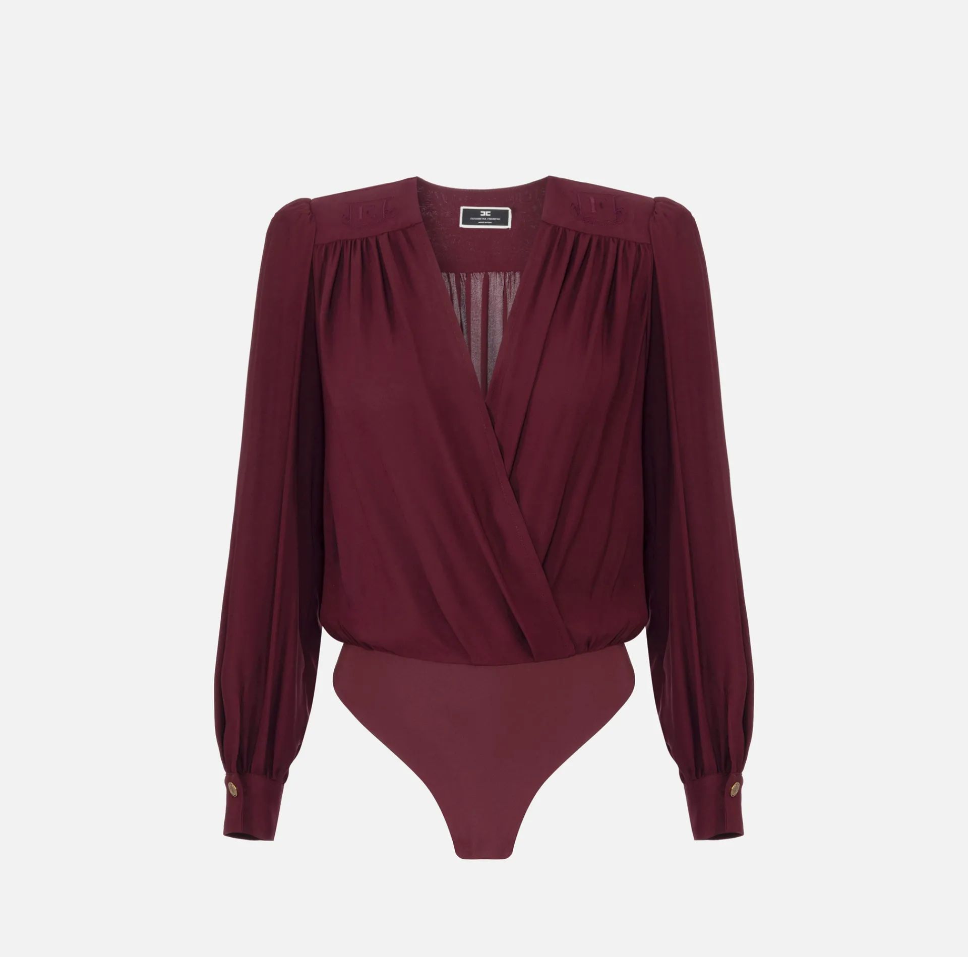 Elisabetta Franchi Shirts And Blouses|Top And T-Shirts|Bodysuit-style blouse in georgette fabric with embroidery on the shoulders RougeNoir