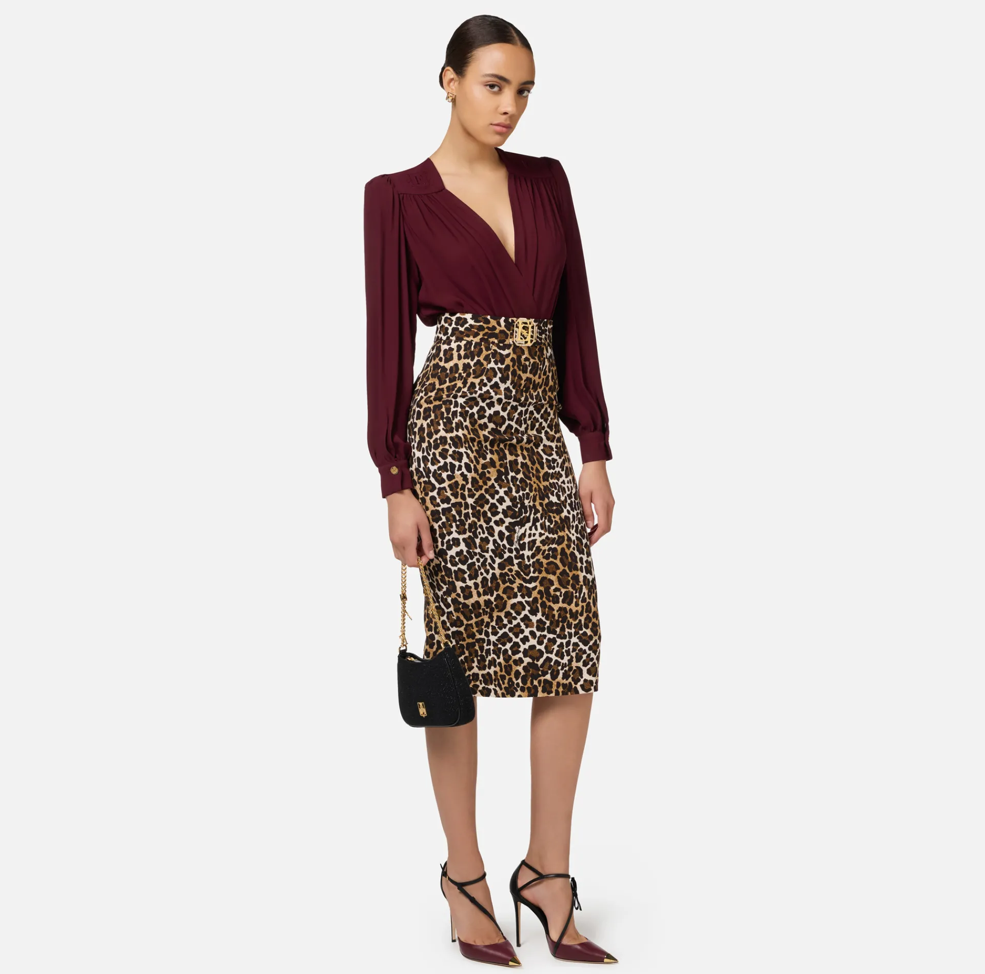 Elisabetta Franchi Shirts And Blouses|Top And T-Shirts|Bodysuit-style blouse in georgette fabric with embroidery on the shoulders RougeNoir
