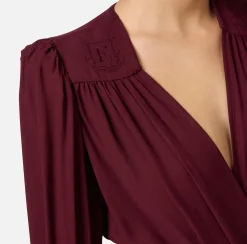 Elisabetta Franchi Shirts And Blouses|Top And T-Shirts|Bodysuit-style blouse in georgette fabric with embroidery on the shoulders RougeNoir