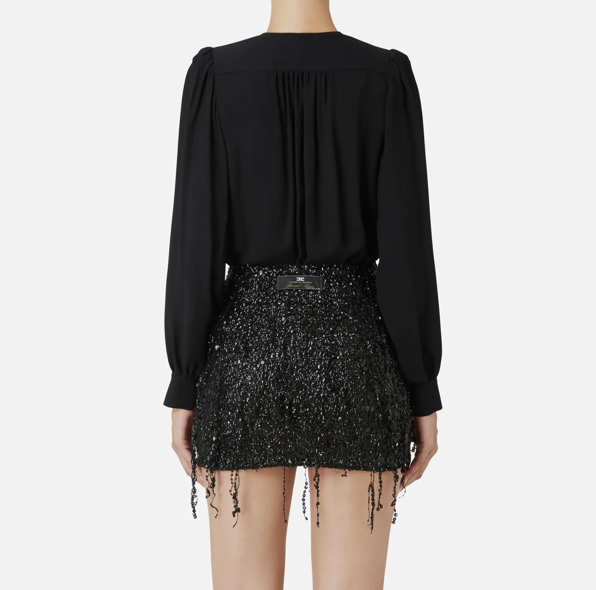 Elisabetta Franchi Shirts And Blouses|Top And T-Shirts|Bodysuit-style blouse in georgette fabric with embroidery on the shoulders Black