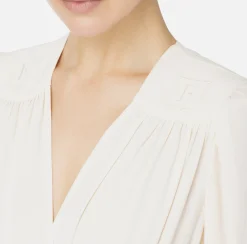 Elisabetta Franchi Shirts And Blouses|Top And T-Shirts|Bodysuit-style blouse in georgette fabric with embroidery on the shoulders Butter