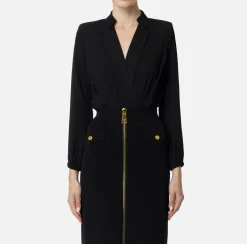 Elisabetta Franchi Shirts And Blouses|Top And T-Shirts|Bodysuit-style blouse in georgette fabric with crossover neckline Black