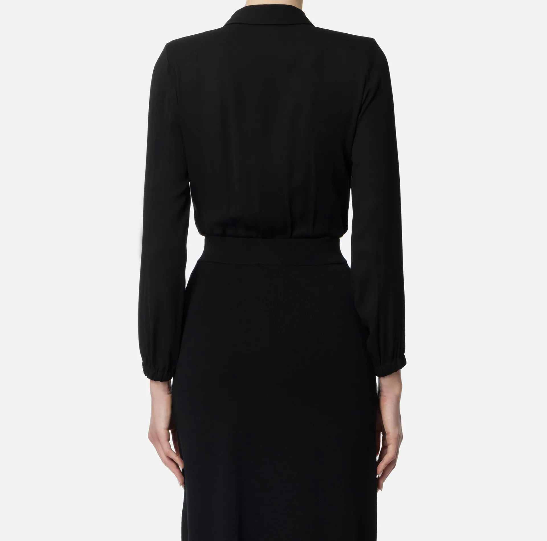 Elisabetta Franchi Shirts And Blouses|Top And T-Shirts|Bodysuit-style blouse in georgette fabric with crossover neckline Black
