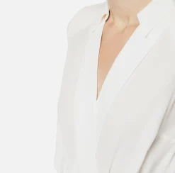 Elisabetta Franchi Shirts And Blouses|Top And T-Shirts|Bodysuit-style blouse in georgette fabric with crossover neckline Ivory