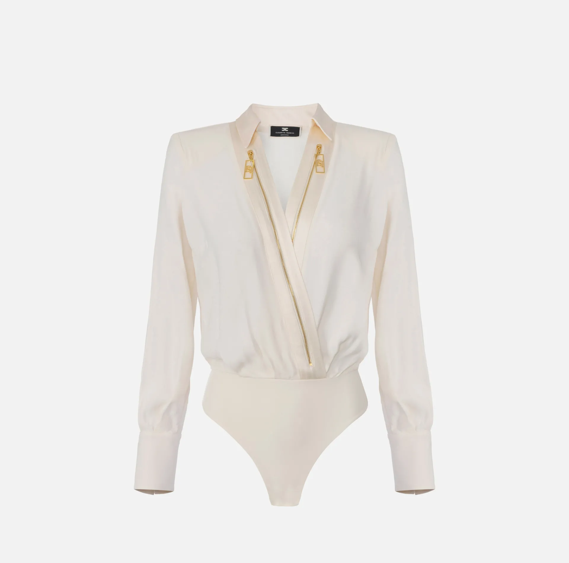 Elisabetta Franchi Shirts And Blouses|Top And T-Shirts|Bodysuit-style blouse in georgette and satin fabrics with zip Butter