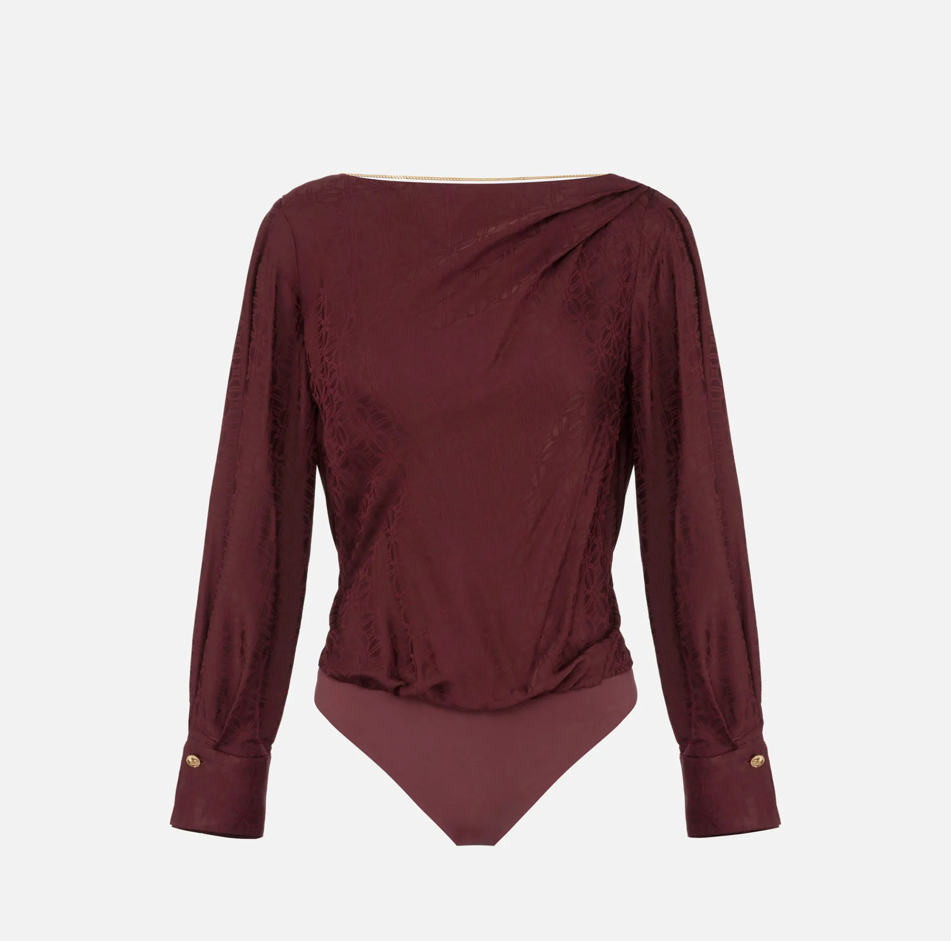 Elisabetta Franchi Shirts And Blouses|Top And T-Shirts|Bodysuit-style blouse in jacquard satin fabric with necklace RougeNoir