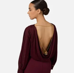 Elisabetta Franchi Shirts And Blouses|Top And T-Shirts|Bodysuit-style blouse in jacquard satin fabric with necklace RougeNoir