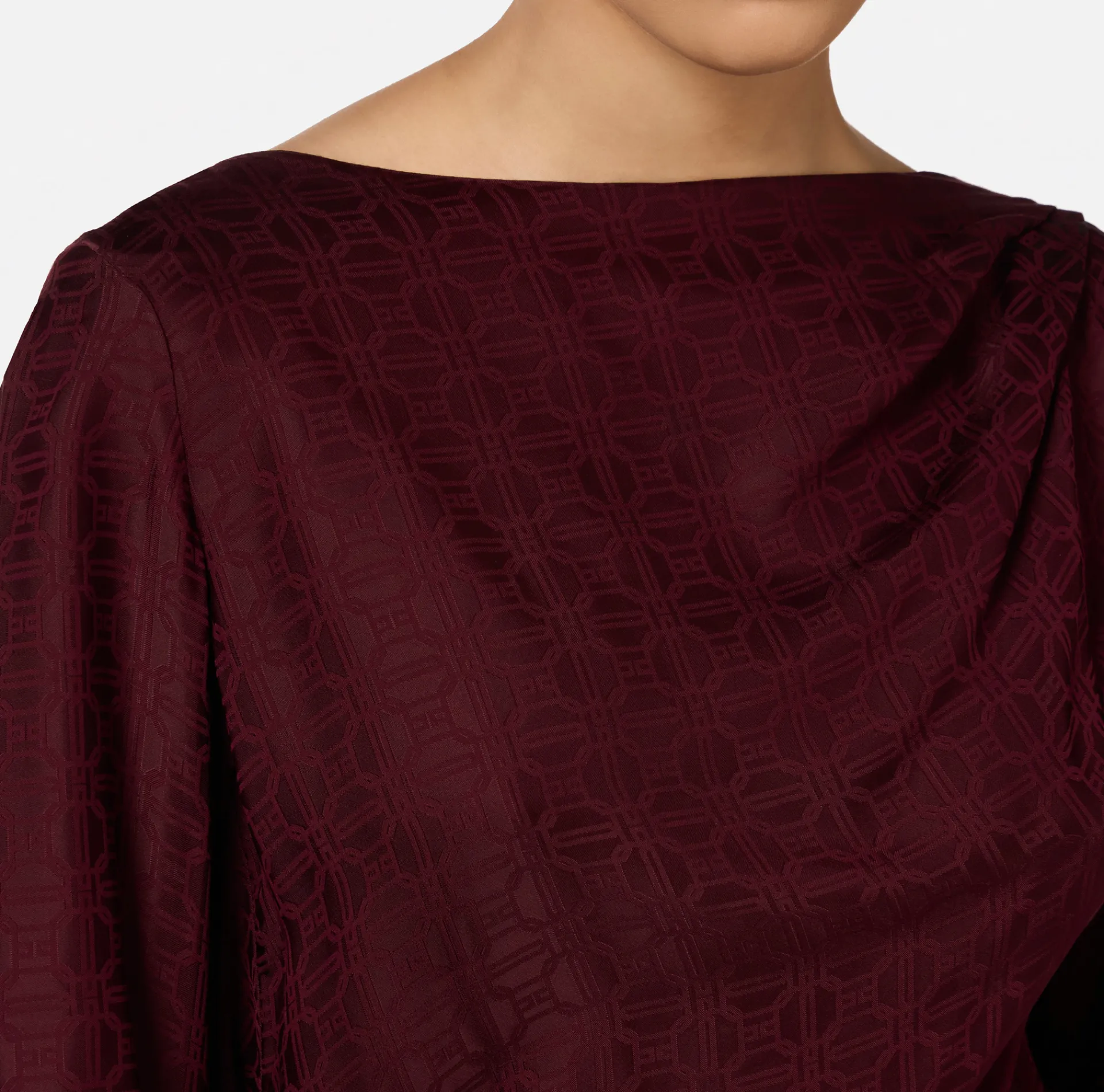 Elisabetta Franchi Shirts And Blouses|Top And T-Shirts|Bodysuit-style blouse in jacquard satin fabric with necklace RougeNoir
