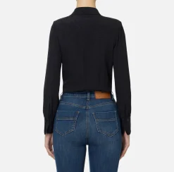 Elisabetta Franchi Shirts And Blouses|Top And T-Shirts|Bodysuit-style blouse in jacquard georgette fabric with lettering Black