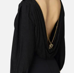 Elisabetta Franchi Shirts And Blouses|Top And T-Shirts|Bodysuit-style blouse in jacquard satin fabric with necklace Black