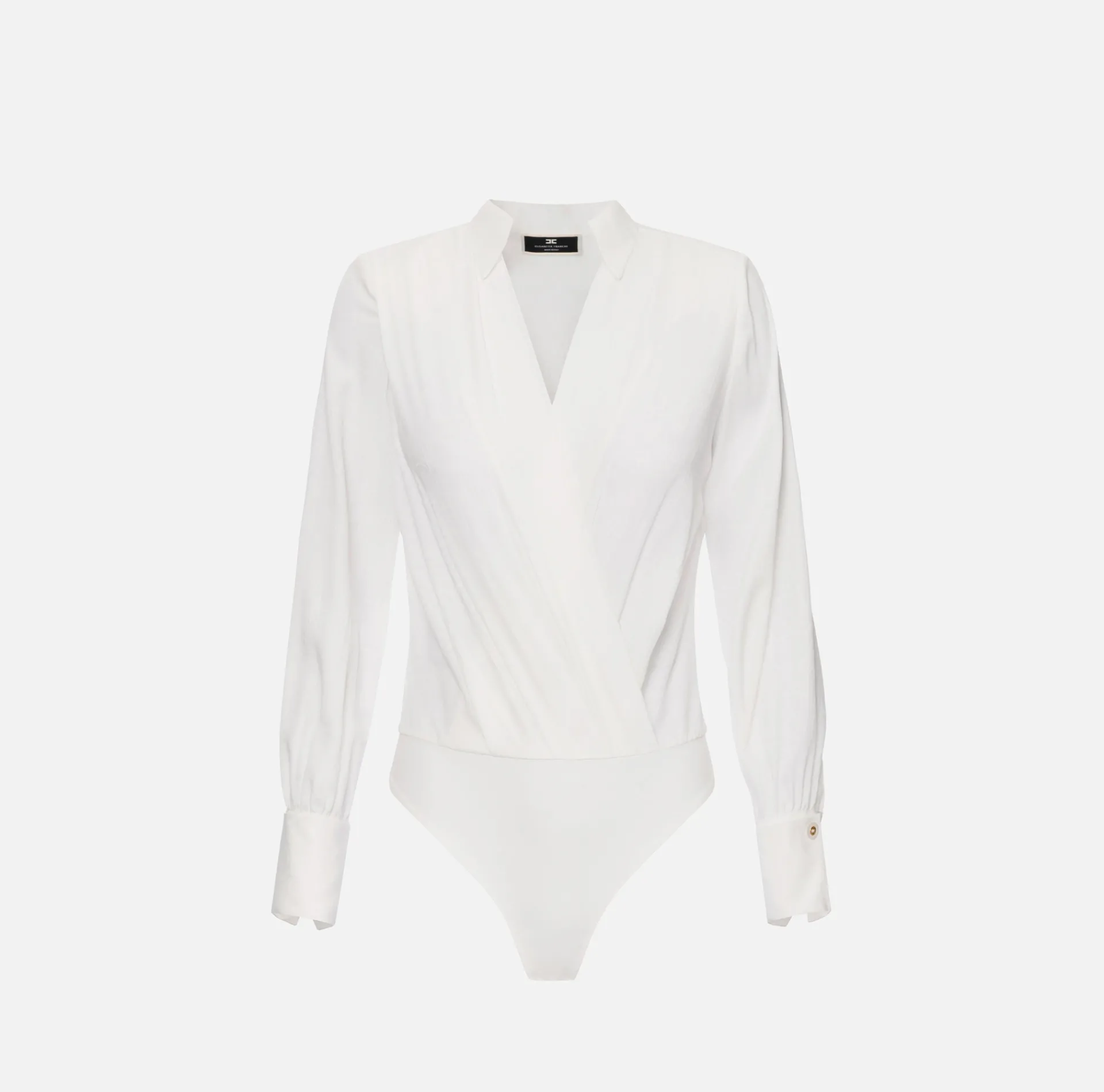 Elisabetta Franchi Shirts And Blouses|Top And T-Shirts|Bodysuit-style blouse in jacquard georgette fabric with lettering Ivory