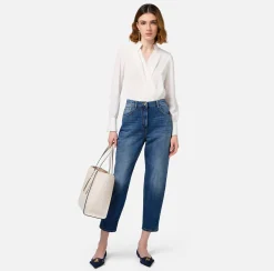 Elisabetta Franchi Shirts And Blouses|Top And T-Shirts|Bodysuit-style blouse in jacquard georgette fabric with lettering Ivory