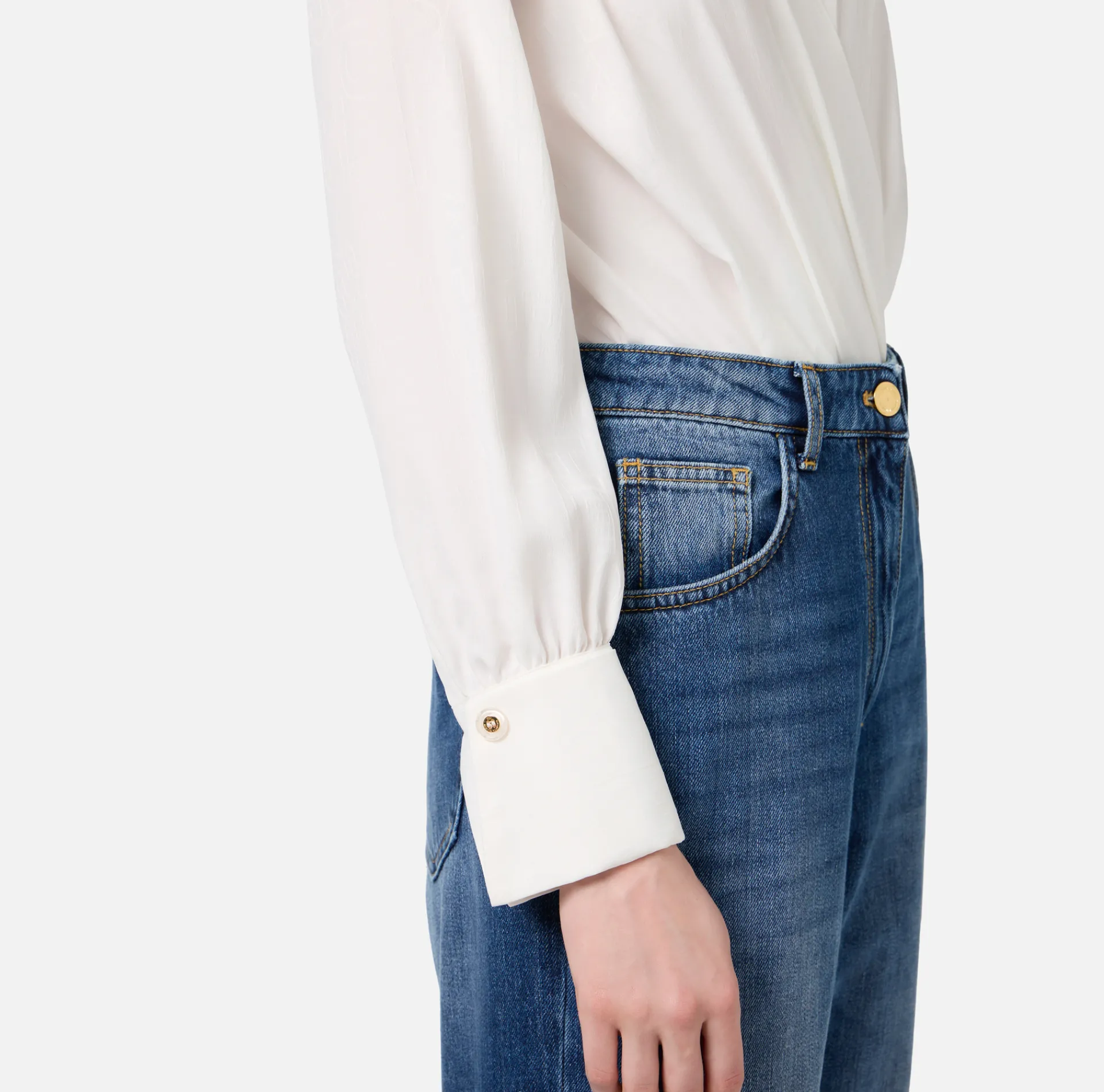 Elisabetta Franchi Shirts And Blouses|Top And T-Shirts|Bodysuit-style blouse in jacquard georgette fabric with lettering Ivory