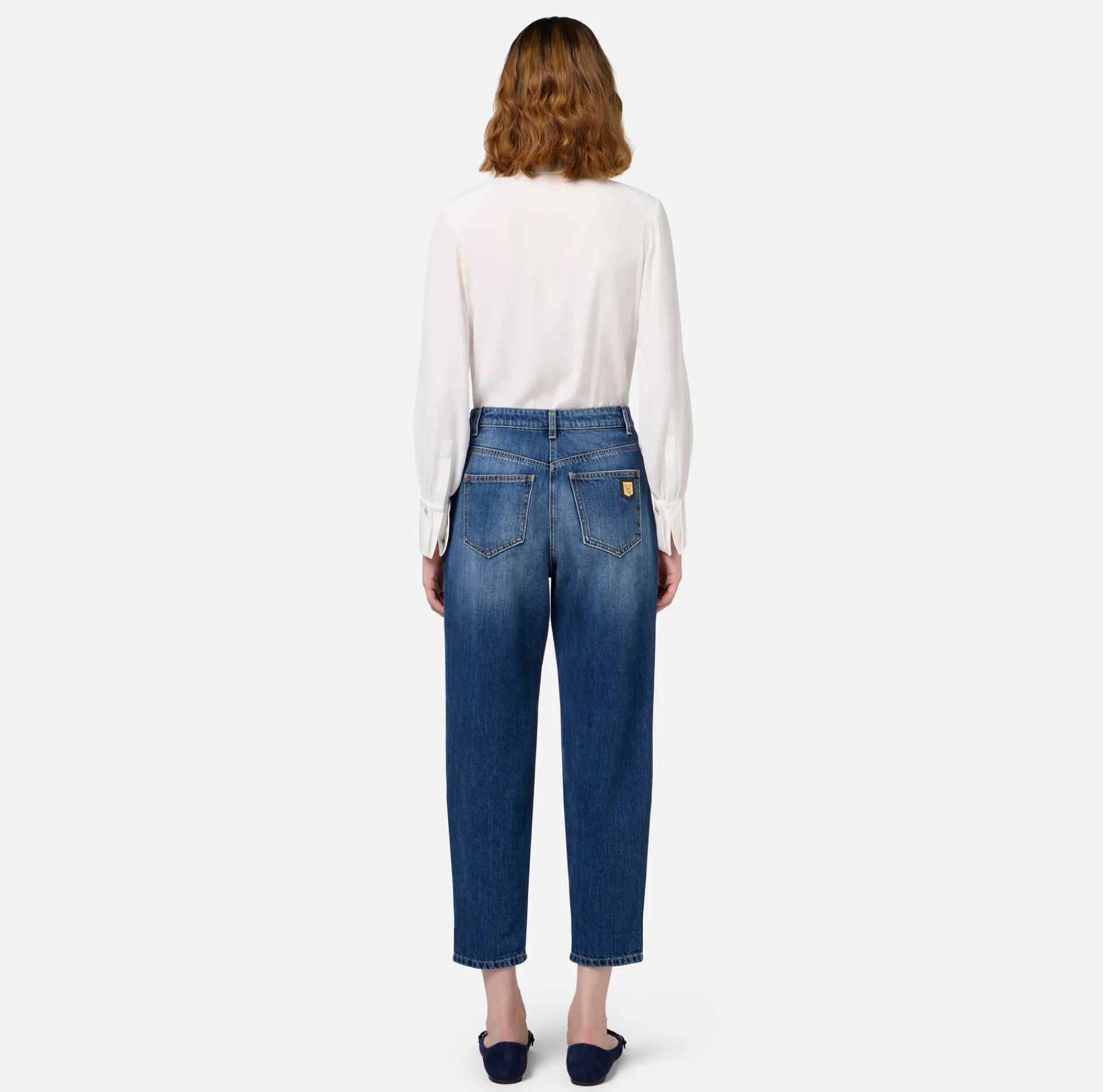Elisabetta Franchi Shirts And Blouses|Top And T-Shirts|Bodysuit-style blouse in jacquard georgette fabric with lettering Ivory