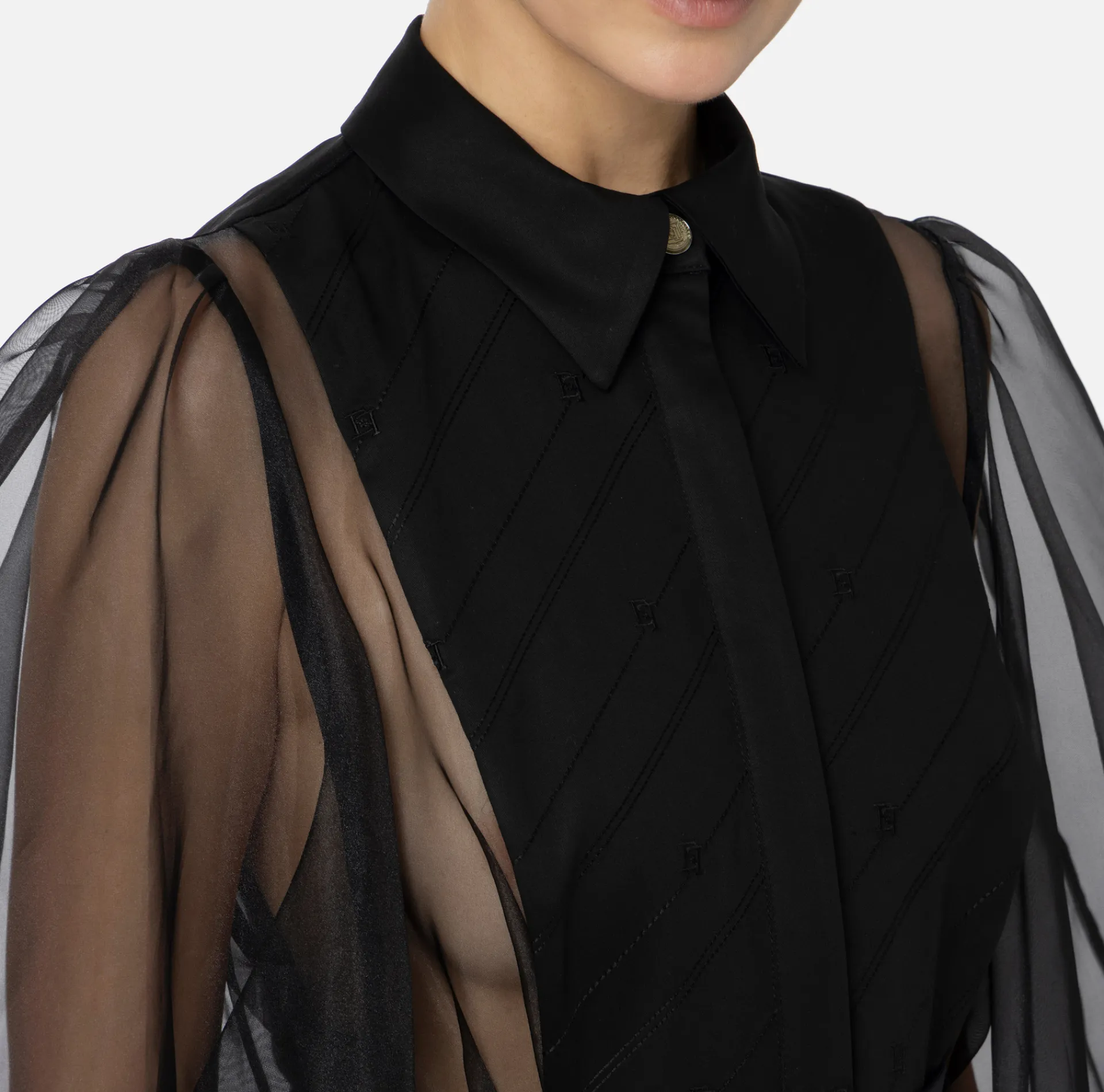 Elisabetta Franchi Top And T-Shirts|Shirts And Blouses|Bodysuit-style blouse in organza fabric with bib Black