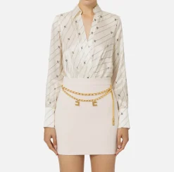 Elisabetta Franchi Shirts And Blouses|Top And T-Shirts|Bodysuit-style printed silk blouse Butter/Black