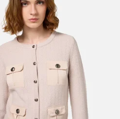 Elisabetta Franchi Knitwear And Sweatshirts|Bouclé wool cardigan with pockets in technical voile fabric Latex