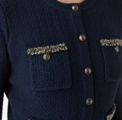 Elisabetta Franchi Knitwear And Sweatshirts|Bouclé wool cardigan with embroidery Navy