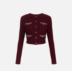 Elisabetta Franchi Knitwear And Sweatshirts|Bouclé wool cardigan with embroidery RougeNoir