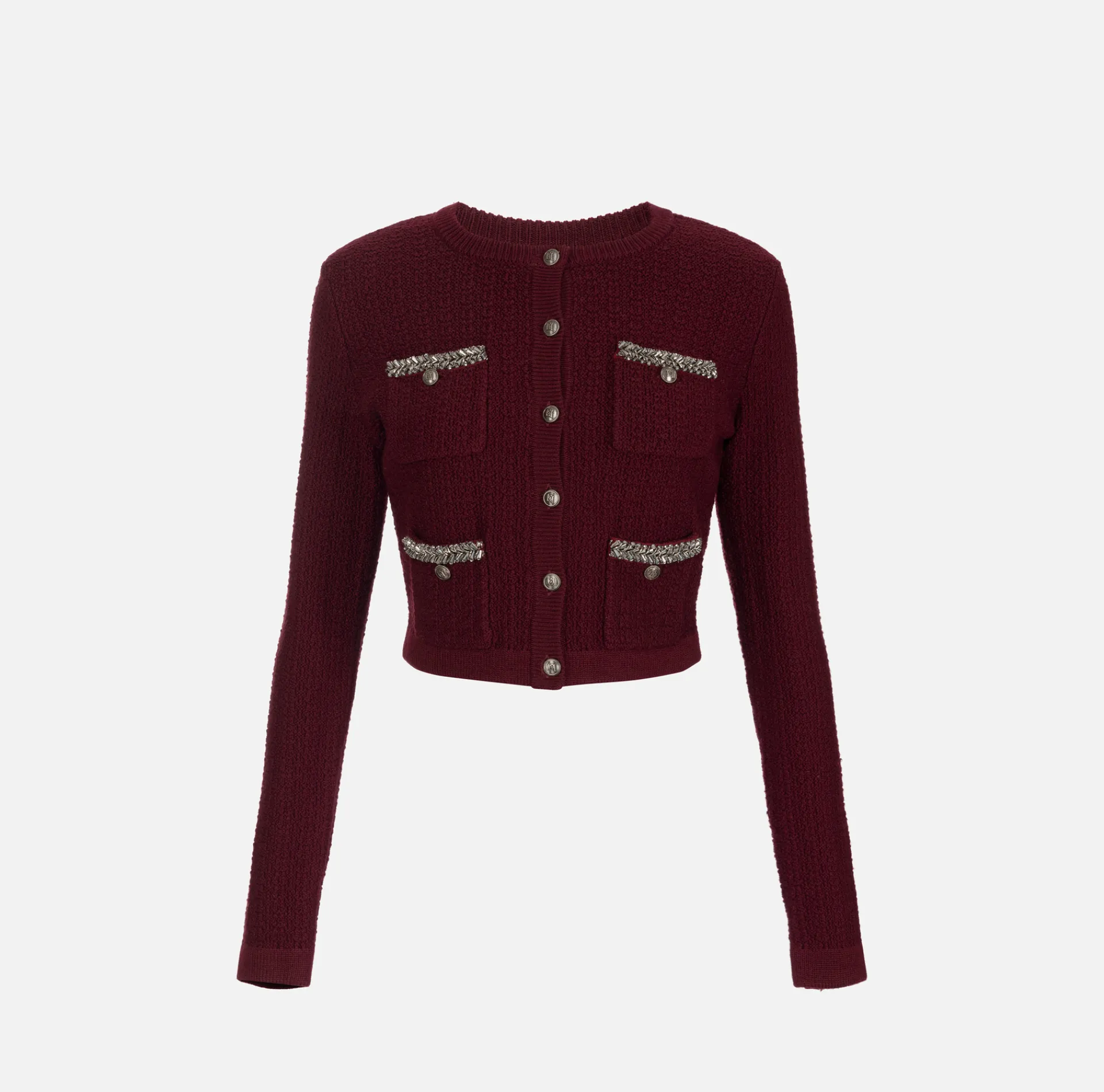 Elisabetta Franchi Knitwear And Sweatshirts|Bouclé wool cardigan with embroidery RougeNoir