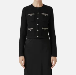 Elisabetta Franchi Knitwear And Sweatshirts|Bouclé wool cardigan with embroidery Black