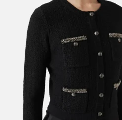 Elisabetta Franchi Knitwear And Sweatshirts|Bouclé wool cardigan with embroidery Black
