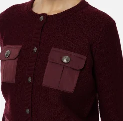 Elisabetta Franchi Knitwear And Sweatshirts|Bouclé wool cardigan with pockets in technical voile fabric RougeNoir