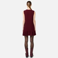 Elisabetta Franchi Mini Dresses|Knitted Dresses|Bouclé wool mini-dress with pockets in technical voile fabric RougeNoir