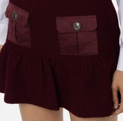 Elisabetta Franchi Skirts|Bouclé wool miniskirt with pockets in technical voile fabric RougeNoir
