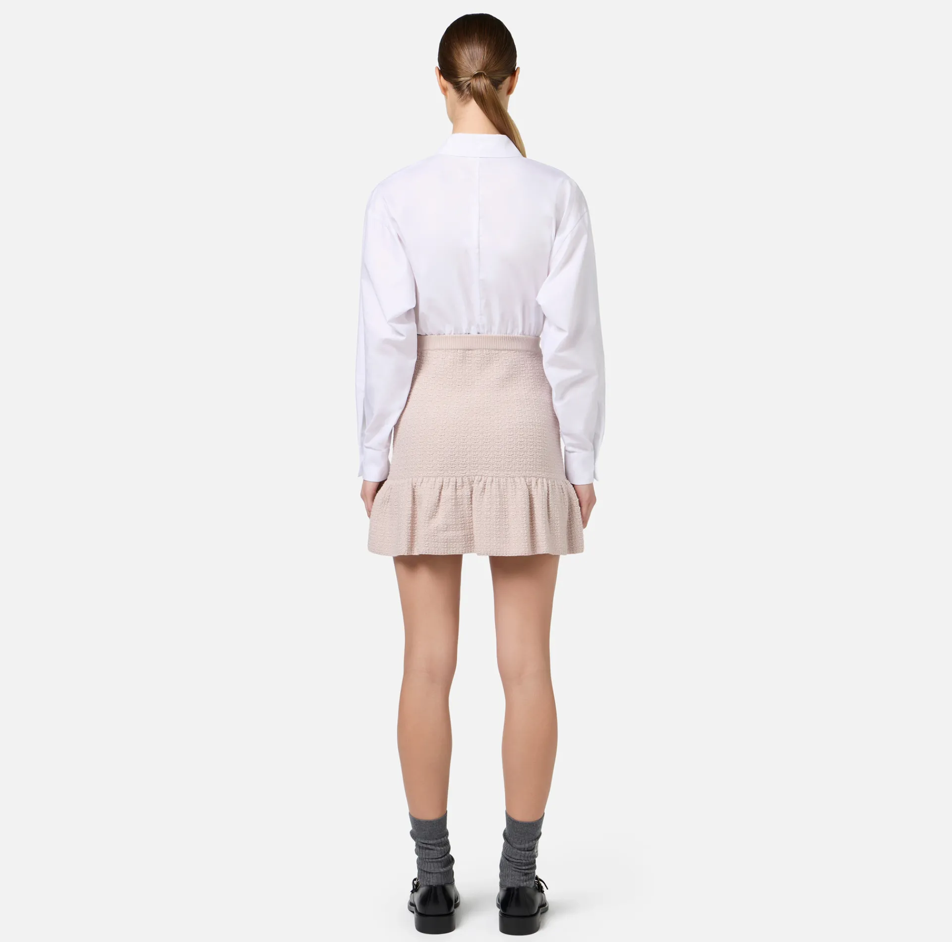 Elisabetta Franchi Skirts|Bouclé wool miniskirt with pockets in technical voile fabric Latex