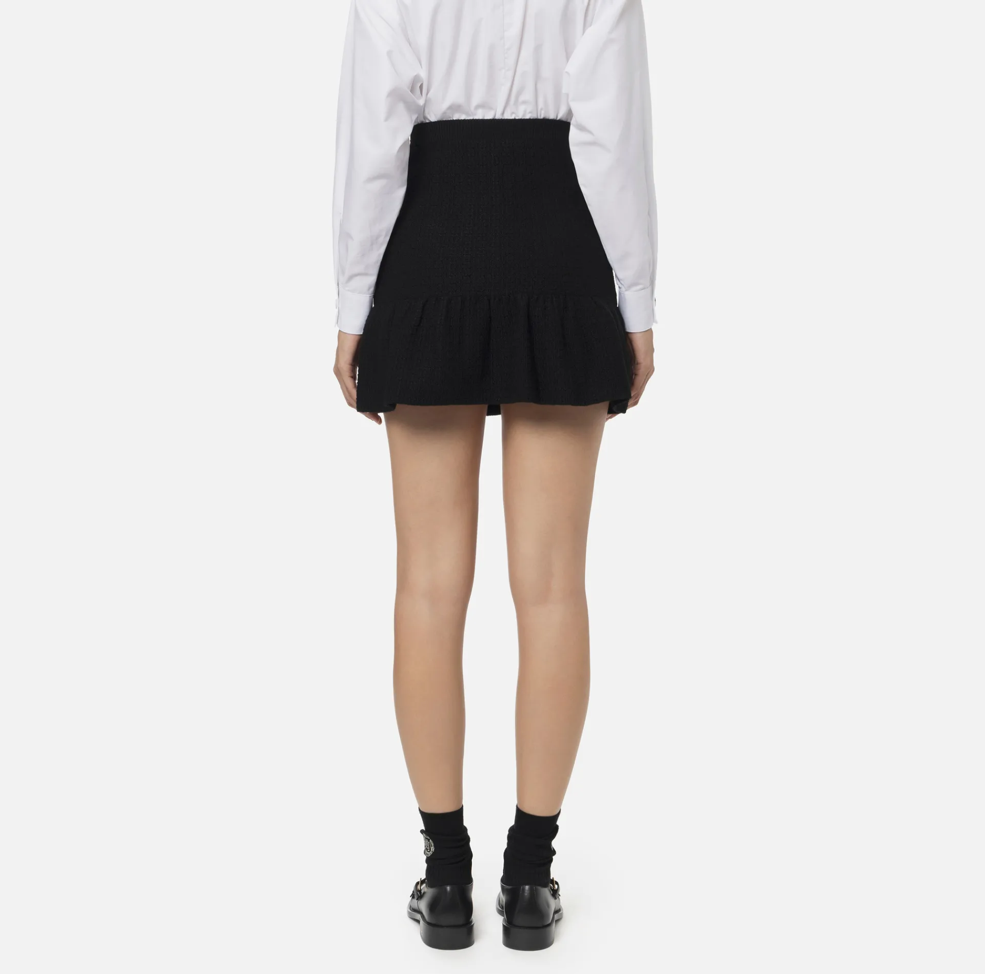 Elisabetta Franchi Skirts|Bouclé wool miniskirt with pockets in technical voile fabric Black